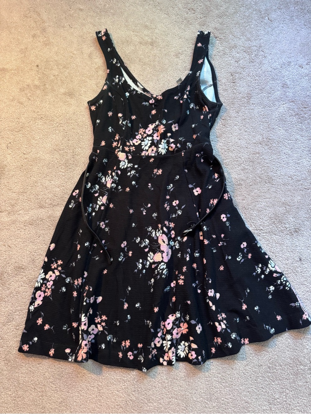 LC Lauren Conrad Black Floral Mini Dress with Pink and Cream Blossoms